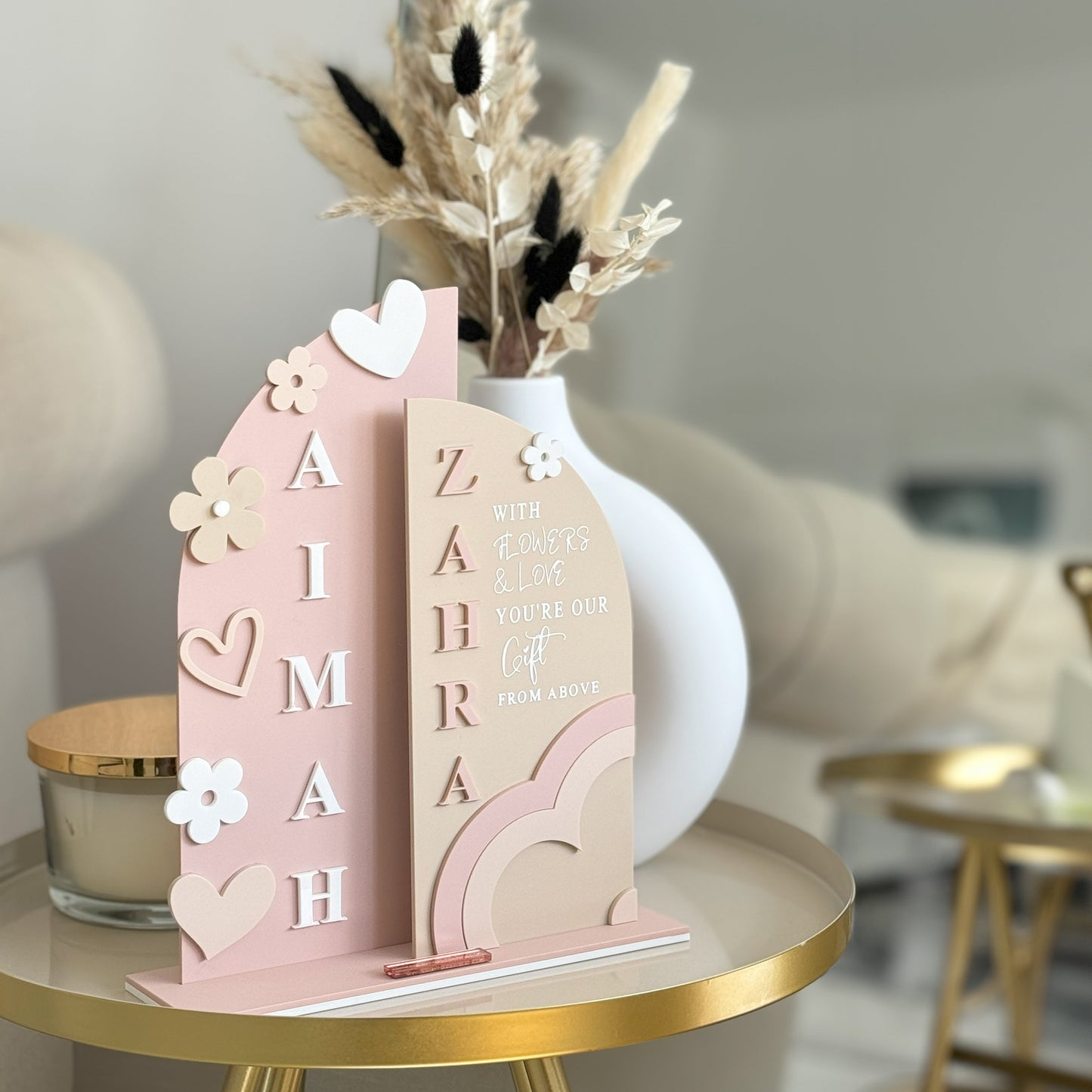 Girls Semi Arch Flower Theme Standing Name Plaque Gift