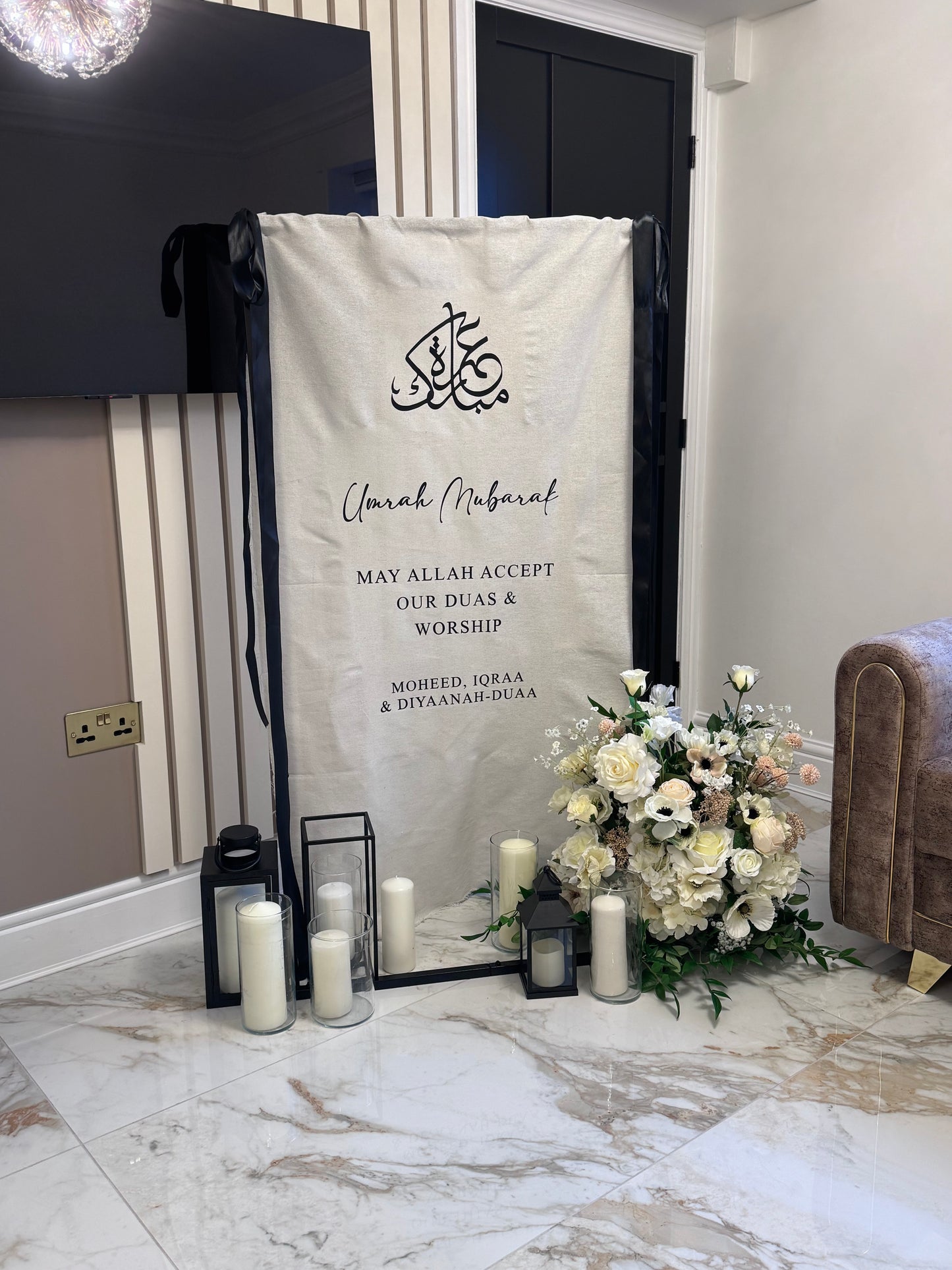 Personalised Linen Wedding Sign –  with Black Text