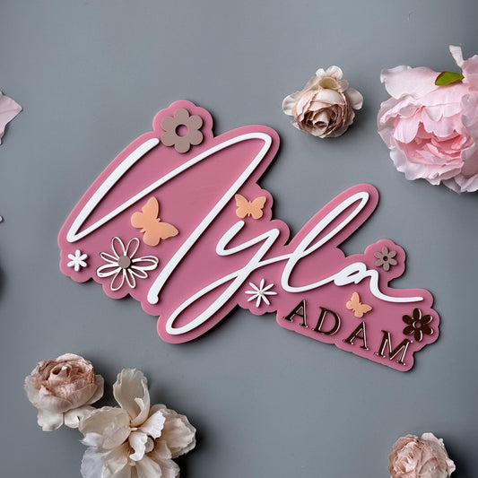 2 layer Acrylic Flower Theme Name Sign for girls