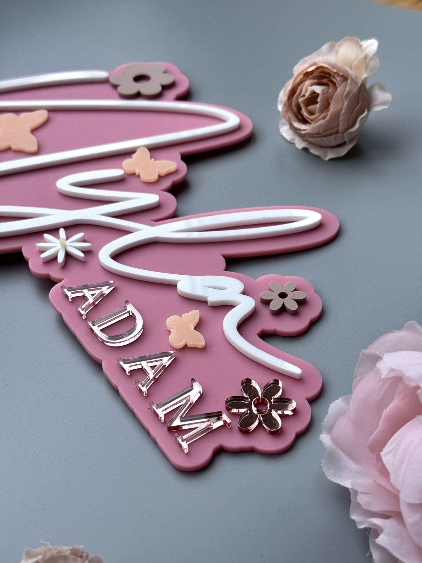 2 layer Acrylic Flower Theme Name Sign for girls