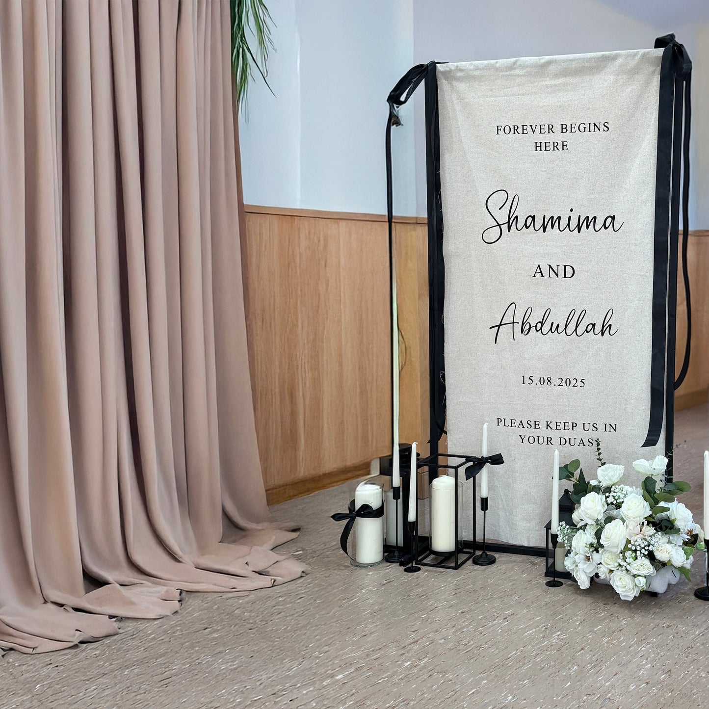 Personalised Linen Wedding Sign –  with Black Text