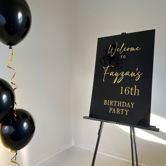 Black Gloss Acrylic Birthday Party Sign