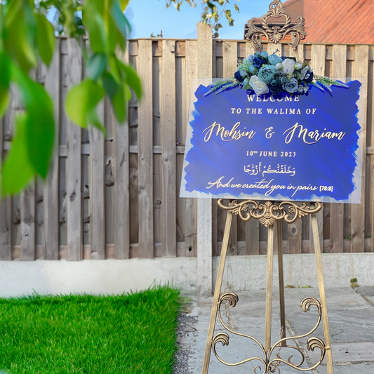 Horizontal Blue Painted Acrylic Wedding Sign