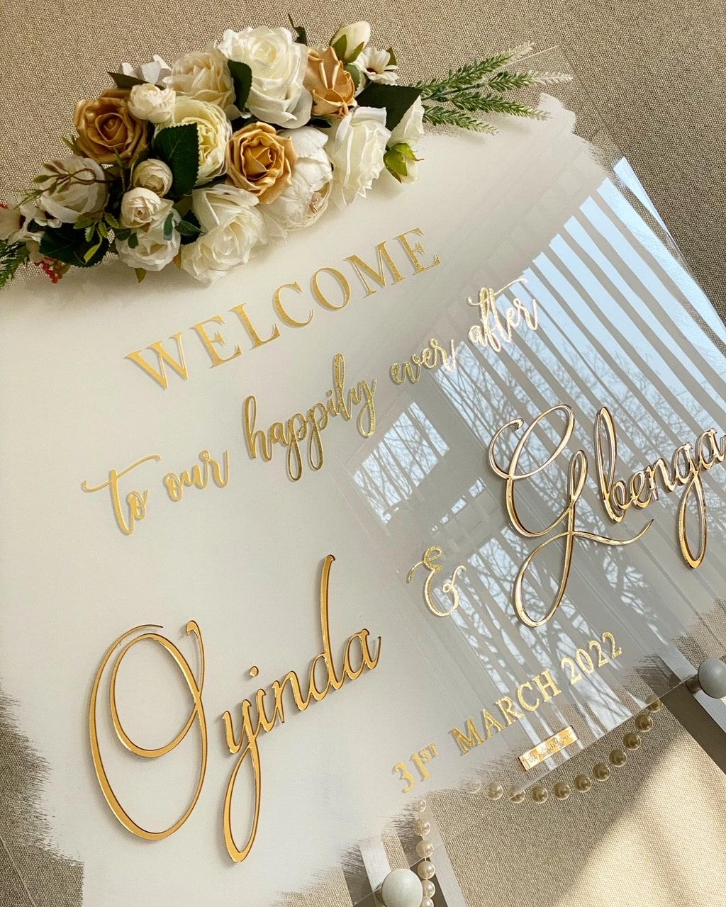 Horizontal white painted Acrylic Wedding Signage