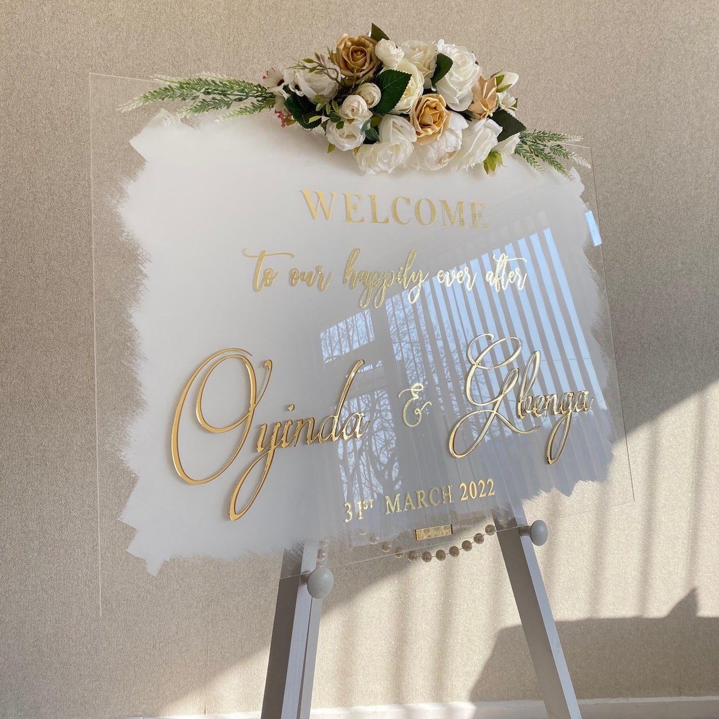 Horizontal white painted Acrylic Wedding Signage