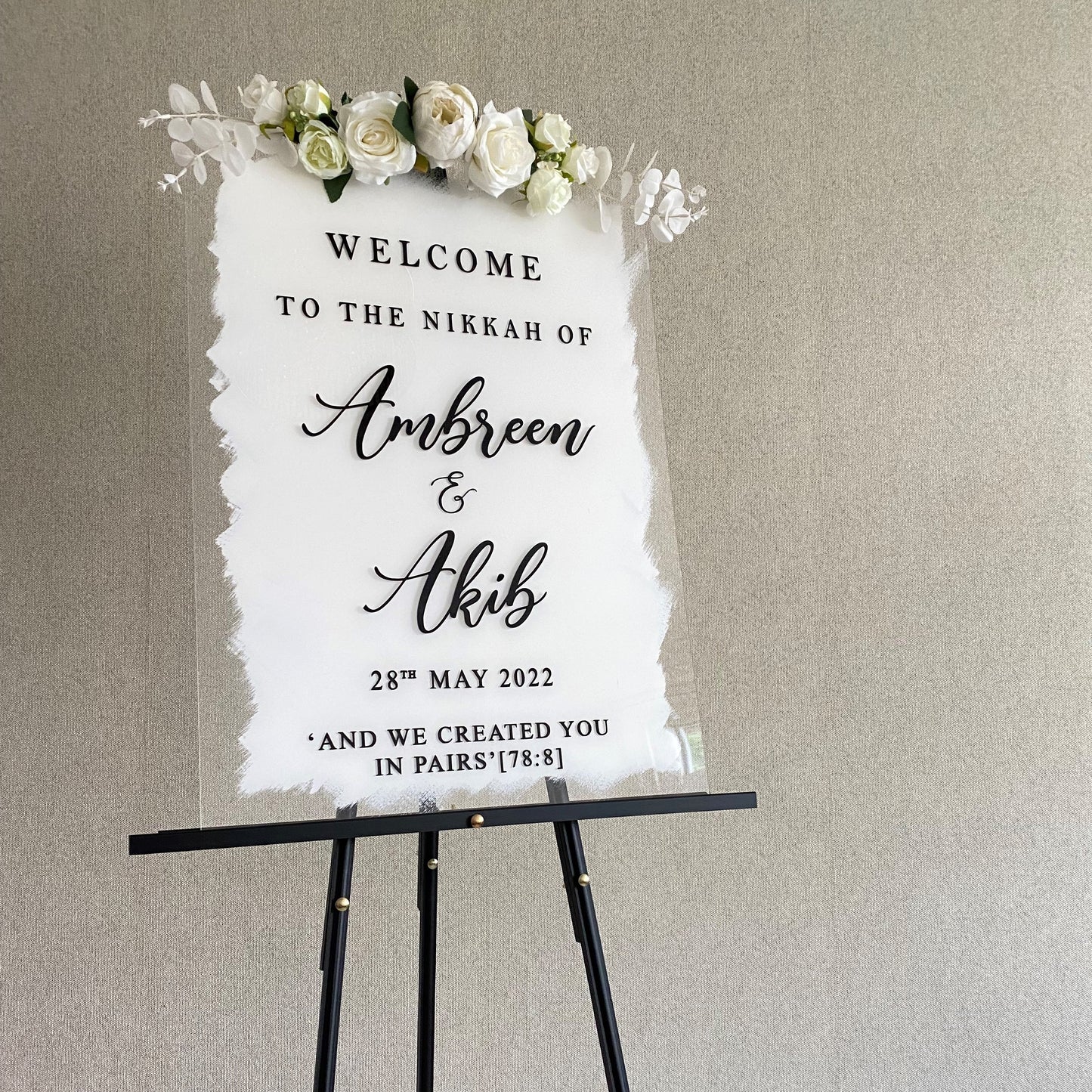 White paint backed Acrylic Wedding Signage