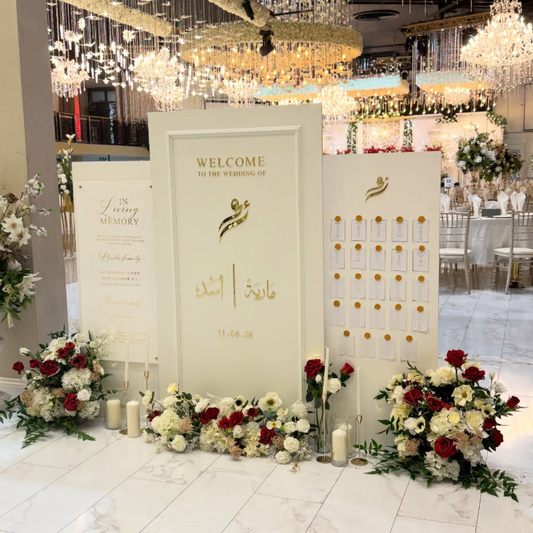 Luxury Wedding Signage Package Hire | Welcome Sign, Memory Board & Seating Plan
