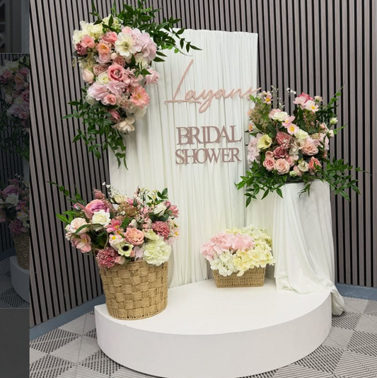 Luxury Bridal Shower Backdrop Hire with Floral Display