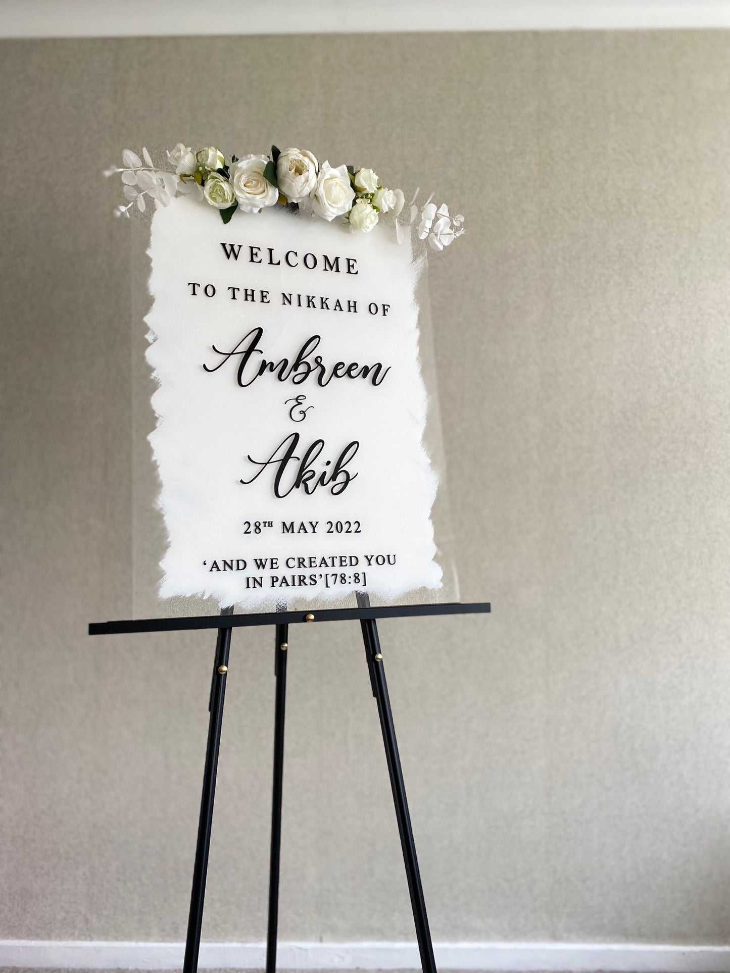 White paint backed Acrylic Wedding Signage