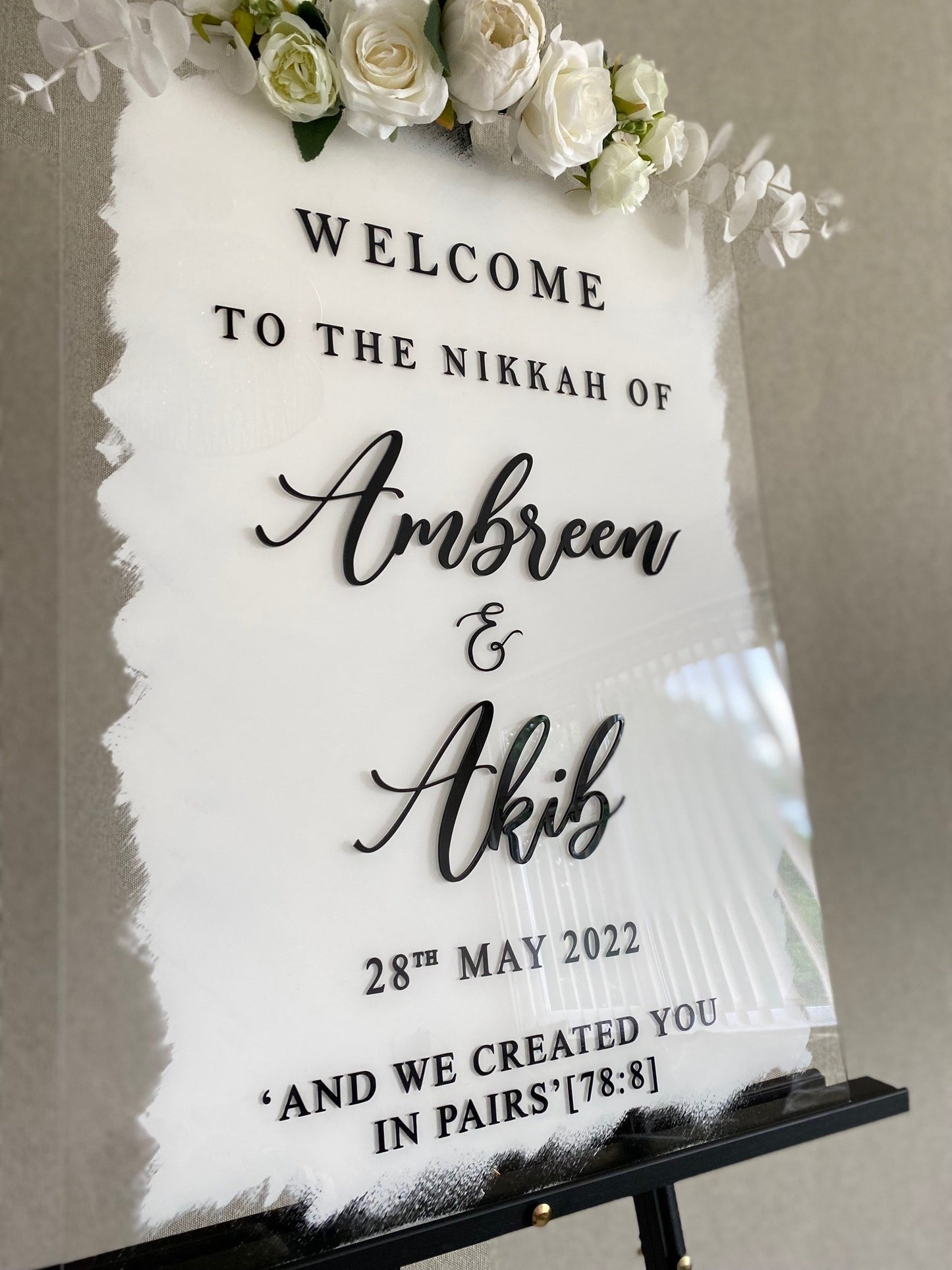 White paint backed Acrylic Wedding Signage